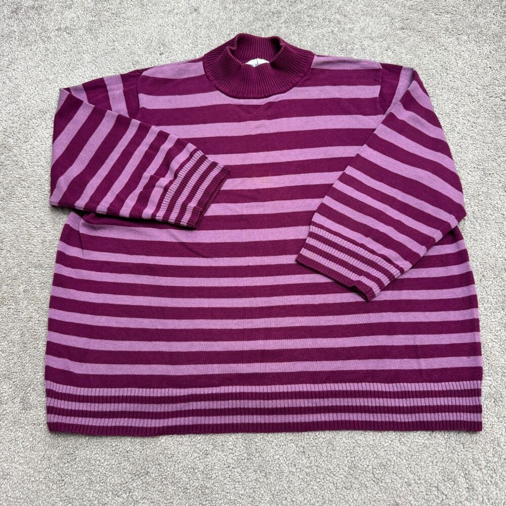 BFA Classics Striped Mock Neck Knit Sweater Women XL Purple Ribbed Long Sleeve